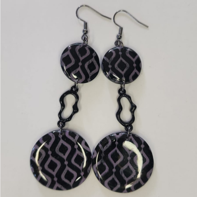 Purple pattern, shaped hoop earrings