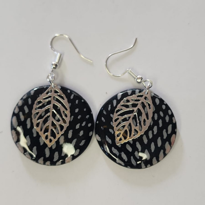 Speckled Earring with Silver Leaf charm