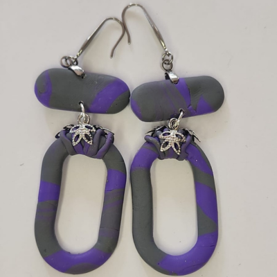 Purple Grey Hoop Earrings