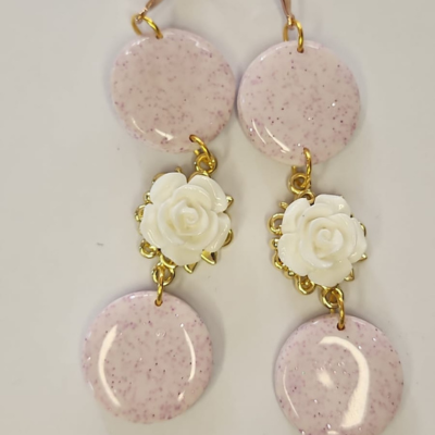 White Rose Glitter Dangle Earrings