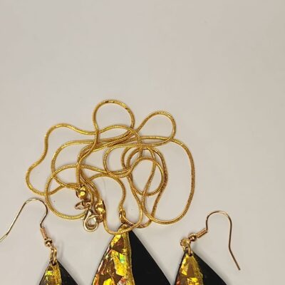 Black & Gold Diamond Shaped Necklace & Earring Set