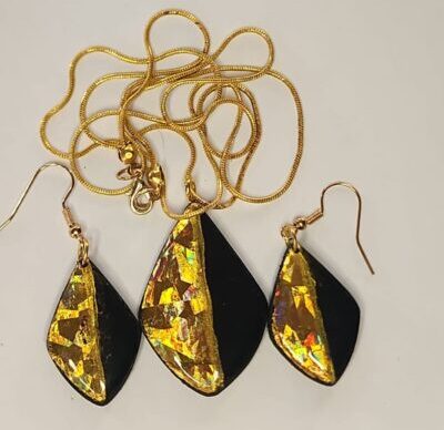 Black & Gold Diamond Shaped Necklace & Earring Set - Extreme Fragrances