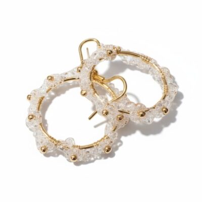 Glass Beaded flower hoop earrings