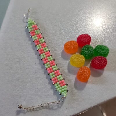 Mint and Peachy Pink Beaded Bracelet