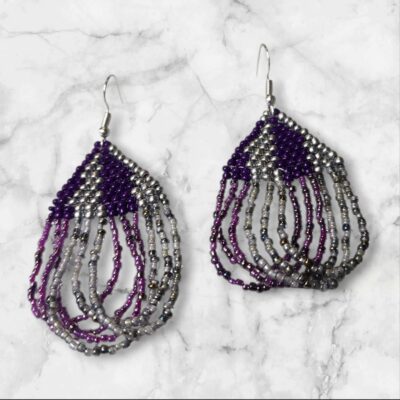 Silver and Purple Beaded Earrings