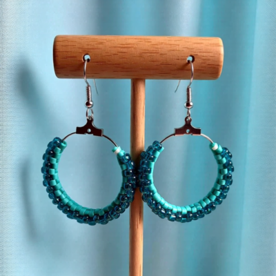 Blue Glass Hoop Earrings