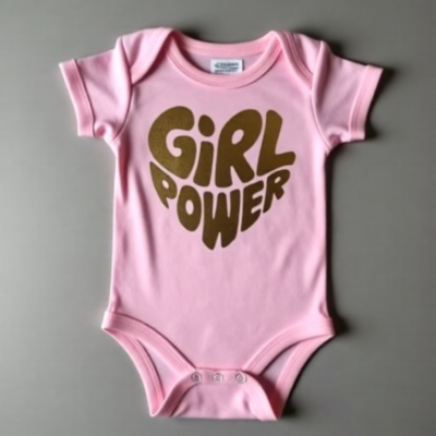 Pink Babysuit (Short Sleeve) with Gold “Girl Power” 3-6 months