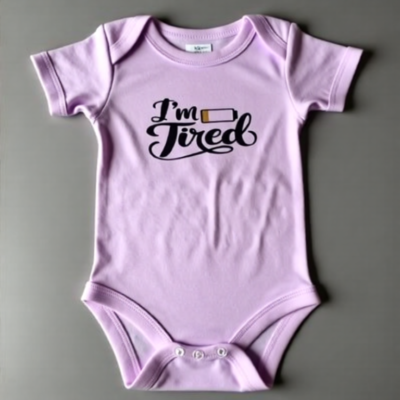 Lilac Short Sleeve Bodysuit (3-6 Months) – “I’m Tired”