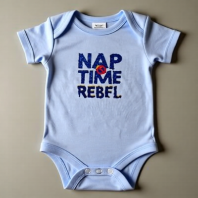 Blue Babysuit Short Sleeve (3-6 Months) – “Nap Time Rebel”