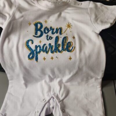 White Baby Romper (3-6 Months) – “Born to Sparkle”